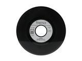 the record is black and has a white label on it