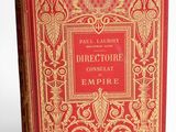 the front cover of a red and gold book with a gold border