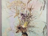 an oil painting of a woman with flowers on her head