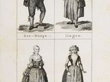 un vieux livre contenant des illustrations de personnes vêtues de costumes d'époque
