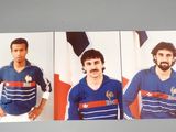 two pictures of a man with a mustache and a beard in a blue and white shirt
