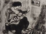 an image of a drawing of a woman holding a baby in her lap