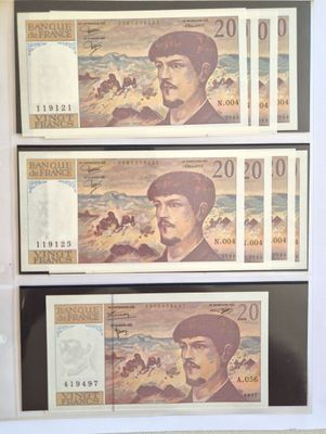 France billets 20f Debussy alphabet N004 suite de 8 numéros …