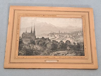 Ecole XIXe, Lucerne, estampe en noir, 9 x 13 cm.