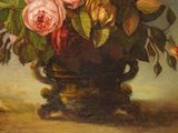 a painting of flowers in a vase on a table