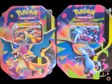 deux boîtes Pokémon ornées de motifs différents sur fond noir
