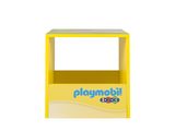une petite étagère jaune portant le logo Playmobil