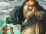 an image of a painting of the virgin surrounded by angels