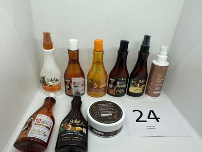 many different types of hair products displayed on a shelf