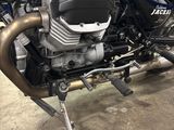 a motorcycle that is parked inside of a building
