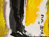 an image of a painting with black and yellow paint on a white background