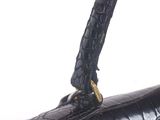 an image of a handbag made of black alligator skin