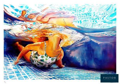 tableau représentant une femme en maillot de bain assise par terre à côté d'un homme en maillot de bain