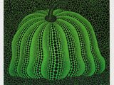 an image of a painting of a green pumpkin on a black background