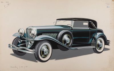 painting of a black car with a white top and a black roof