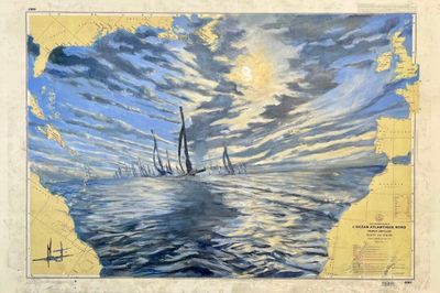 an image of a painting of sailboats in the ocean