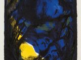 an image of a blue and yellow painting on a white paper
