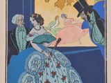 une image représentant un tableau où figurent une femme en robe bleue et un homme portant un haut-de-forme