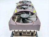 a close up of a purple and black graphics card