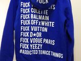 a blue hoodie with the words fuck, f k, f k, f k, f k, f k, f k, f k, f k