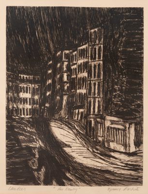 an image of a black and white drawing of a city at night