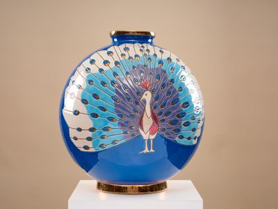 LONGWY "Léon" Vase boule coloniale en faïence émaillée polyc…