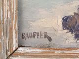 a picture of a painting of a dog on a window sill