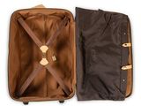 an open suitcase with straps and a handle on a white background