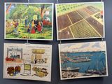 four postcards of different scenes of people in a park