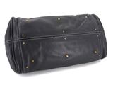 the black leather toilet bag has gold studding on it