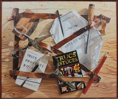 a picture of a painting of a bunch of things on a table