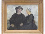 an oil painting of two women sitting next to each other