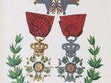 an old book with a drawing of medals on it