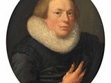 portrait of a man in a black dress with a white ruffle around his neck