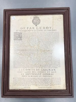 Affiche sur papier imprimé : " De part le Roy et Monseigneur…