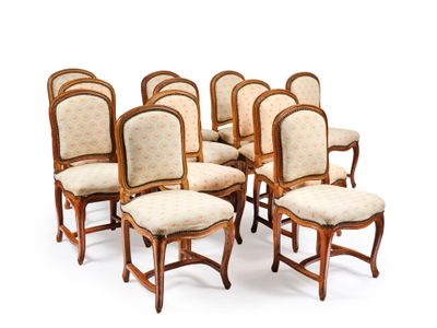 lot de six chaises de salle à manger anciennes françaises en noyer, avec assise rembourrée