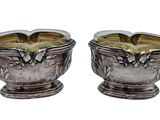pair of antique silverplated sugar and creamers on stands