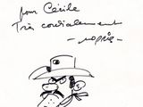 dessin humoristique représentant un homme portant un chapeau de cow-boy et tenant un poisson dans la bouche