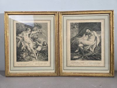 deux reproductions encadrées représentant deux nus dans un décor boisé