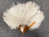 a white feather with a gold umbrella on top of it