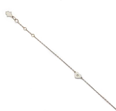 a close up of a silver bracelet with a heart on it
