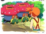 une illustration représentant un garçon debout devant un bouquet de champignons