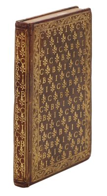 un vieux livre avec des lettres dorées sur fond blanc