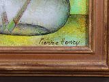 a picture of a painting of a tennis ball and a racquet