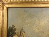 a picture of a painting of a castle in the middle of a field