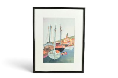une image d'une peinture de bateaux amarrés dans un port
