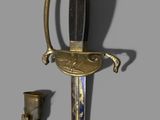 an image of a sword with a gold handle and a black handle