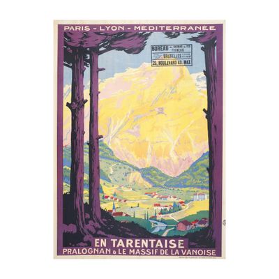 une image d'une affiche de voyage vintage représentant les Alpes françaises