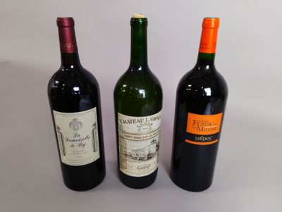 trois bouteilles de vin sont alignées sur une surface blanche