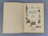 an open book with a picture of a man riding a horse